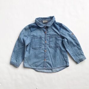 Zara soft denim snap up shirt  EUC 9-12 months